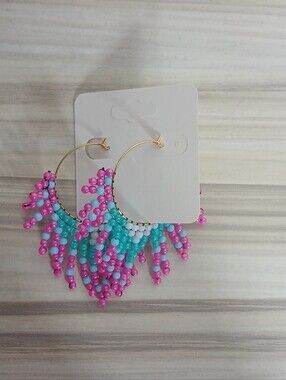 Handmade Beaded Hoop Dangle Earrings